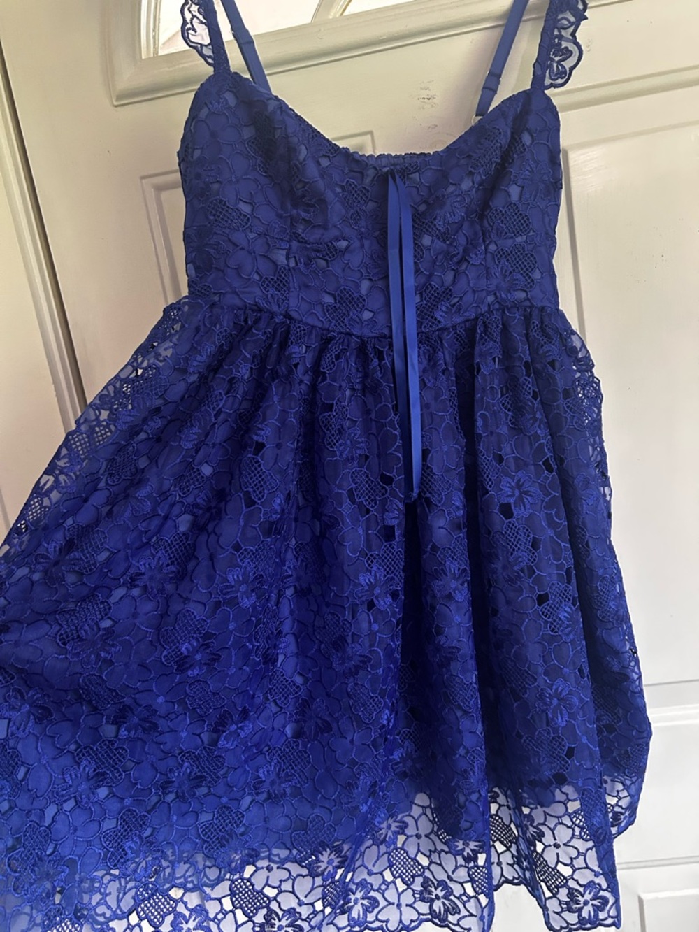 Anthropologie Royal Blue Lace Spaghetti Strap Dress